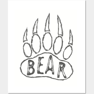 Black Bear Paw Print Drawing Posters and Art
